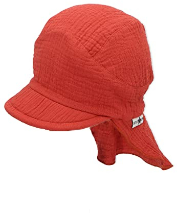 Sterntaler Baby Unisex Schirmmütze Baby Mädchen Schirmmütze mit Nackenschutz Musselin Sonnenhut - Schiebermütze, Baskenmütze - waschbar - hellrot, 47