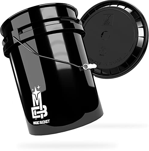 MAGIC BUCKET | Wascheimer Set für Auto Handwäsche Schwarz mit passendem Eimer Deckel | 5 US GALLONEN ca. 20 Liter | kompatibel mit Grit Guard, Detail Guardz Dirt Lock, Chemical Guys Dirt Trap