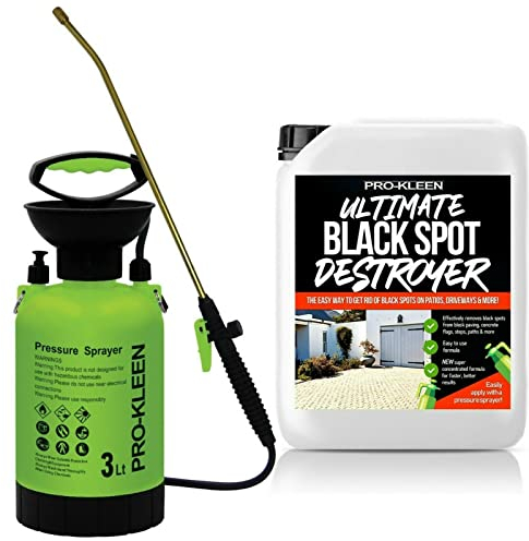 Pro-Kleen Patio Cleaner Garden Pressure Pump 3L Sprayer Manual Action - Brass Lance - 2 x Spare SealS & Black Spot Destroyer 5L - Weed Killer, Pesticides, Herbicides, Insecticides, Fungicides