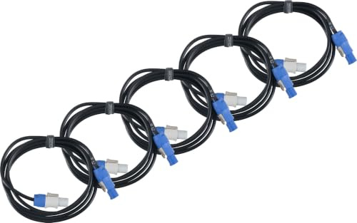 Pronomic Power Twist Link Kabel 1m, 5er-Set, H05VV-F 3x 1,5 mm², Schwarz | PowerCon-kompatible Stecker, für Aktiv-Lautsprecher und Scheinwerfer