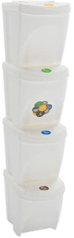 vidaXL 4X Cubos de Basura Apilables Canasta Papelera para Oficina Restaurantes Residuo Reciclaje Hogar Cocina Escuelas Polipropileno Blanco 100 L