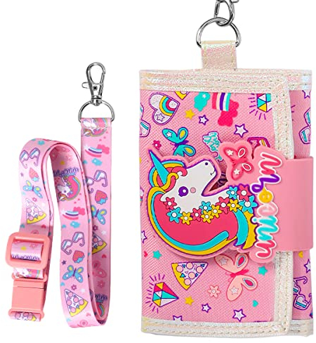 PinkSheep Kinder Geldbörse für Mädchen von 4-18 Jahren Trifold, Jugend Geldbörse mit Lanyard Zippered Coin Pocket Kartenhalter, Novelty Geldbörse für Kinder Geburtstag Geschenke