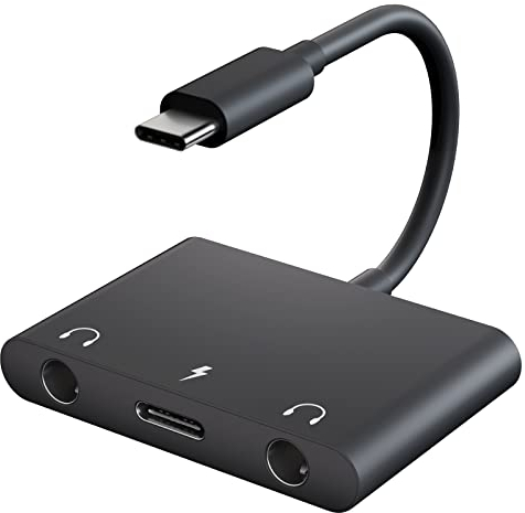 UWECAN Adapter USB C auf Klinke, 3-in-1 USB C auf Dual 3.5 mm Kopfhörer Aux Adapter und Laden PD 60W, Typ C Klinke Audio Splitter für iPhone 16/16 Pro Max, Galaxy S22 S21 S20, Huawei, Pad etc.