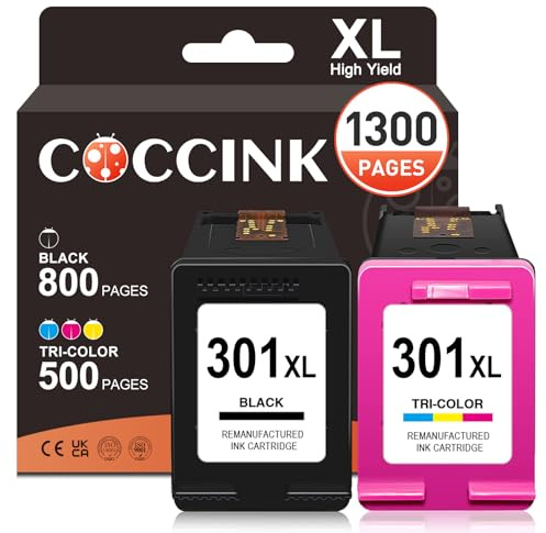 COCCINK 301XL für HP 301 Druckerpatronen Envy 5530 4500 4507 5532 4504 4502 | HP DeskJet 2540 2547 1510 2545 3050 1050 2549 OfficeJet 2620 2622 4630 4636 HP301 Druckerpatronen HP 301 XL Schwarz und Farbe