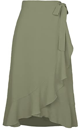 Kuukaas Wickelrock Damen Lang Rock Damen Sommer Boho Midirock Damen Ruffle Hohe Taille für Plage Strand Urlaub Grün S