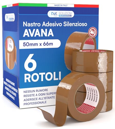 DNK TRADE 6 rouleaux de ruban adhésif (marron) 50x66 pour colis, cartons, affranchissement, déménagement,Ruban Adhésif à déroulement silencieux pour Emballage des Colis et des Boîtes