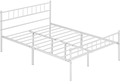 Yaheetech Marco de Cama con Cabecero para Colchón de 140x200 cm Blanco | Cama Matrimonio de Metal con Espacio de Almacenamiento Estilo Moderno