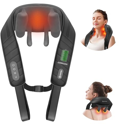 Comfier Cordless Shiatsu Massagegerät für Nacken und Schulter, kabelloses 4D Rücken- und Nackenmassagegerät mit Wärme und Vibration,elektrische Massagekissen zu Hause und im Auto, ideale Geschenke