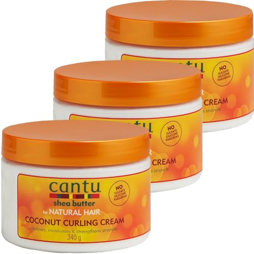 Cantu Coconut Curling Cream – die Stylingcreme sorgt für weiche und langanhaltende Locken – pflegend – für einen leichten und glänzenden Look – mit Shea Butter und Kokosextrakt – sulfatfrei – 3x340 g