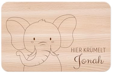 wunderwunsch - Personalisiertes Holzbrett mit präziser Gravur für Kinder - Personalisiertes Frühstücksbrettchen - Niedliche Motiv-Brettchen mit Namen (Elefant)