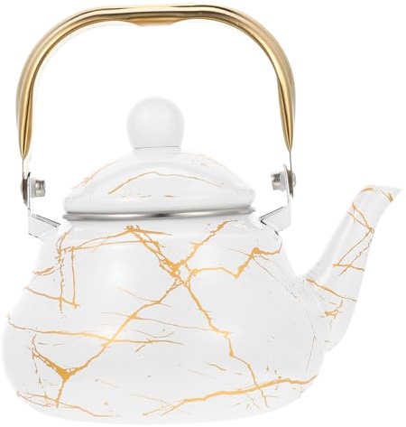 ABOOFAN Emaille Wasserkocher Marmor Design 1,7L Verdickter Haushaltswasserkessel Porzellanteekanne Herdgeeignet Weiß Vielseitig für Tee Kaffee Instantgetränke Küche und Haushalt