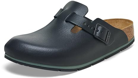 Birkenstock Boston Pro Pantoufles en cuir pour homme et femme – Sabots – Certifié selon la norme EN ISO 20347:2043 – Chaussures professionnelles pour médecine, restauration et service, Noir , 45 EU
