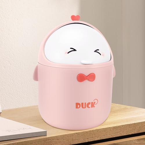 Rubessia Cubo de basura de mesa con tapa, diseño de dibujos animados, pequeño para habitación infantil, color rosa