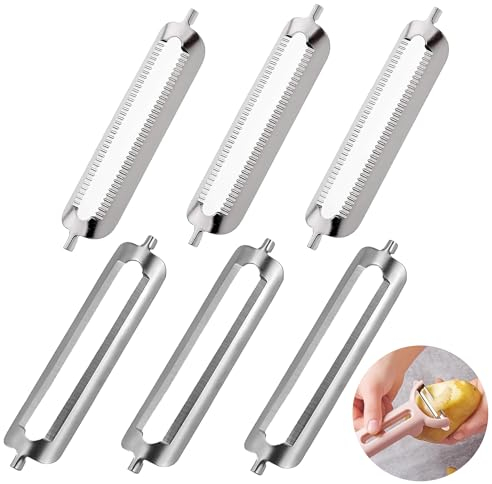 CHENNAN 6 Pezzi Pelapatate Lama di Ricambio, Sbucciatore Economico Lame, Doppio e Pelapatate Singolo Pelapatate Asparagi, 2 Stili, Lame Piatte + Lame Seghettate, per Sbucciare Frutta e Patate (56mm)