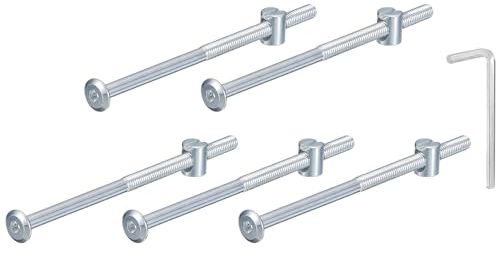 QUARKZMAN 5 Stück Sechskantschrauben Bolzen mit Fassmuttern, M6 x 120mm Möbelschrauben Sechskantmöbelbettbolzen mit Schraubenschlüssel für Stühle und Kinderbetten, Silber