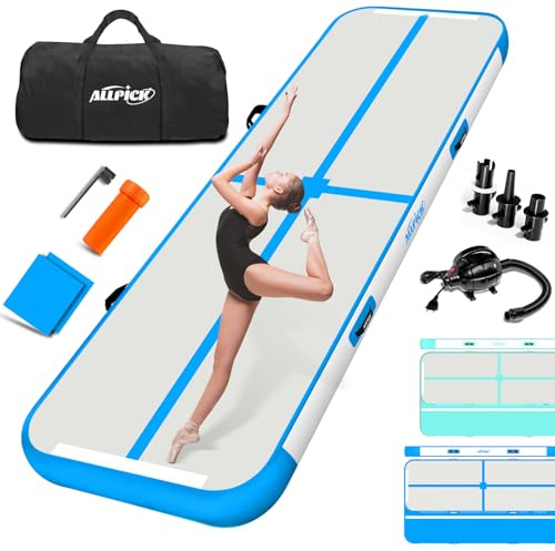 ALLPICK Turnmatte Aufblasbar mit elektrischer Luftpumpe, Länge 3/4/5/6 m Trainingsmatte, 10/20cm hoch Tumbling Matte, Doppelseitiges Design Aufblasbar für Gymnastikmatte, Yoga Taumel