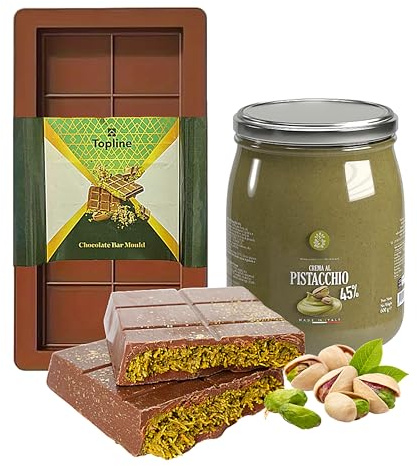 Pistachio Dubai Chocolate Making Kit - Bundle of Pistachio Cream Butter 600g and Large Deep Chocolate Mould