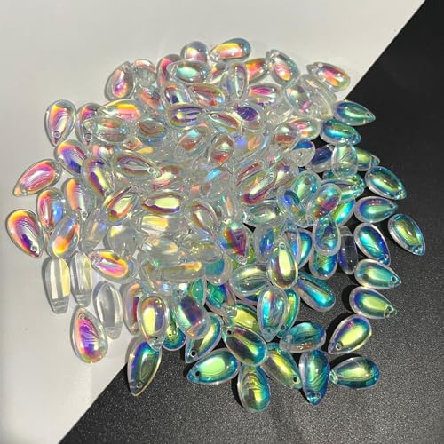 Blausky 50 Stück Wassertropfenperlen,Perlen zum Auffädeln,Teardrop Glass Beads Lose Perlen mit Loch Mini Perlen Glasperlen,für Haarnadel Kopfschmuck DIY Anhänger,Ohrringe,8 x 14 mm,Ab-Farbe