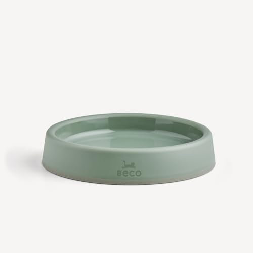 Beco Cat Bowl - Food & Water Steady Bowl, Recycled Plastic, Non-Slip Rubber Base, Whisker Friendly Feeding Dishes, Olive Green