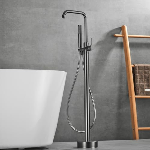 Badewanne Armatur Freistehende Badewannenarmatur mit Duschpistole Grau 360° drehbarer Auslauf Einhebelmischer Wasserhahn Dusche A