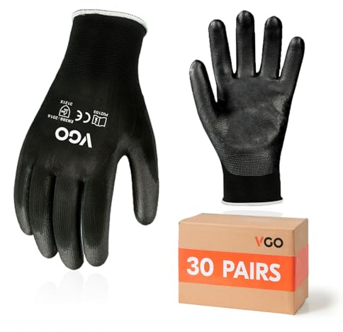 Vgo... 30Pares Guantes Trabajo, Guantes de Jardín Revestidos de Naylon PU Nitrilo Poliuretano Antideslizante para Mujeres y Hombres, Guantes Protección Mecánica e Industrial