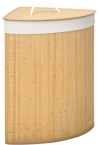 HOMCOM Bambus Wäschekorb mit Deckel 55L Wäschesammler mit Griffen Natur