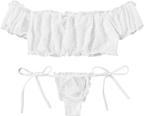 VicSec Women Sexy Babydoll Lingerie Set Cute Transparent Bra and Panties | Adjustable Bowknot Strappy Teddy Underwear Naughty Sleepwear Nighties for Valentines Gift