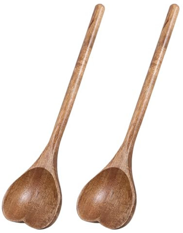 BEBEMOKO 2stücke Holzlöffel in Herzform Rührlöffel Kleiner Holzlöffel Für Küche Und Servieren Löffel Aus Robustem Holz Für Salate Und Honig