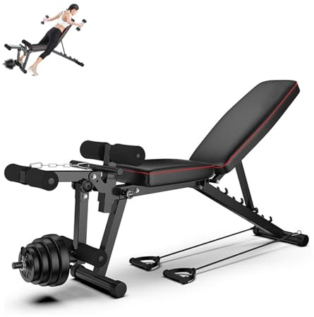 Panca Multifunzione Palestra Casa, Panca Palestra Pieghevole, Bench per Addominali con Leg Extension Leg Curl Pesi Schienale Regolabile in 4 Livelli Dischi per manubri non inclusi