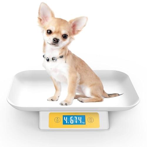 MINDPET-MED Welpenwaage für Welpen, Tragkraft bis 33 Pfund/15kg, Genauigkeit 1 g/0,035 oz, Einheit g/kg/lb/oz/tl/ml, gelb, geeignet für Kätzchen, Welpen, Kaninchen, Schlangen, Katzen und kleine Hunde