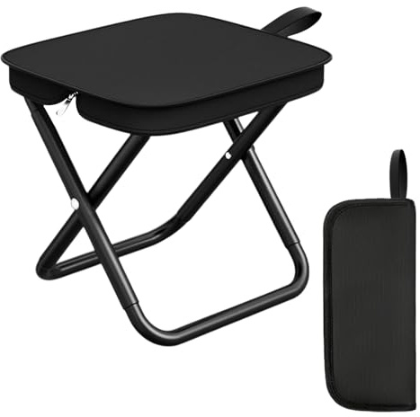 Sgabello Pieghevole per Esterni Portatile, Sgabello Pieghevole in Acciaio al Carbonio Resistente, Piccola Sedia da Pesca Alta Capacità di Carico, per Campeggio Pesca Picnic Viaggi Escursioni (Nero)