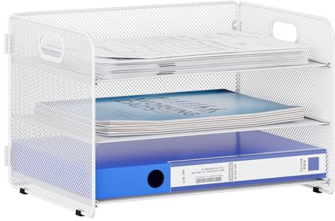 EasyPAG 3 Fächer A4 Metall Büro Schreibtisch Organizer Dokumentenhalter Aktenablage Zeitschriftenhalter Briefablage Papier Magazin Organisator,Weiß