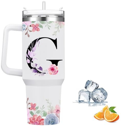 Botella Agua Termica Personalizada, Cool Bottles de Acero Inoxidable de 1.2 Litros, Termo Cafe para llevar con tapa y pajita, Copo Termico sin BPA, Letras de Moda, Regalos Originales para Mujer (G)