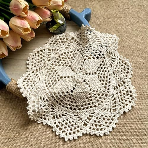 2 Stück Spitzendeckchen Tischsets,Blume Tischdecke 30cm Runde Tischläufer Dekorative Tischsets Spitze Platzset Gestrickte Deckchen Häkeldeckchen Placemat Blume Matte für Küche Esszimmer -Beige