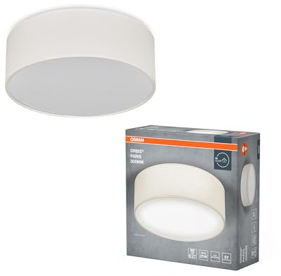 OSRAM ORBIS PARIS plafoniera 300 mm, beige, attacco E27, può essere dotata di lampada smart, alta qualità, design moderno, con paralume in tessuto, adatta per uso interno, rotonda, IP20
