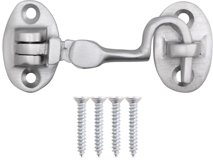 EAI Cabin Hook and Eye Latch | Heavy Duty 50mm / 2 Inch Silent Satin Chrome Hook and Eye Latch | 1 Pack with Fixings