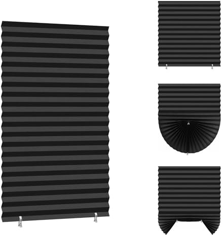 Temporary Blackout Blind Pleated Window Curtain (1, Black, 60W×150H) | Stick on Window Curtain No Drilling Required, Includes Clips, Bedroom & Kitchen Use, Bathroom Compatible, Easy Installation