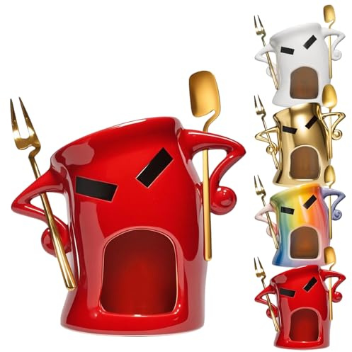 Cute Chocolate Fondue Mug with Attitude, 2025 NEW Handmade Ceramic Mini Simmer Pot, Ceramic Melting Chocolate Cup Sets for Date Nights, Valentine’s Day, Halloween Mini Fondue Pot for Candy & Desserts