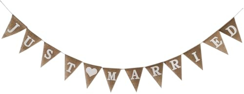 Just Married Girlande Hochzeit Banner Deko, Sackleinen Vintage hochzeitsbanner Just Married Buchstaben Banner für Romantische Hochzeiten Heiratsantrag Brautdusche Verlobung Party Dekoration