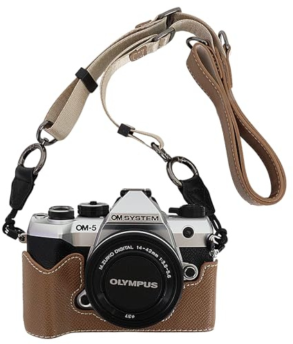 VOVMOEYA Camera Case for om system om-5 mark ii with Adjustable Shoulder Strap, olympus om5 mk2 PU Leather Cover, Stylish, Protective, Tripod Compatible, om 5 mark ii accessories