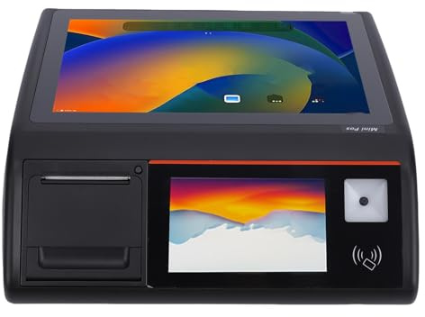 banapoy All-in-One-Registrierkassen-POS-Terminalgerät, Touchscreen-Registrierkasse, 10-Haupt und 5-Sekundärbildschirm, 58mm-Thermodrucker, Barcode-Scanner, Einzelhandelsrestaurants (EU-Stecker)