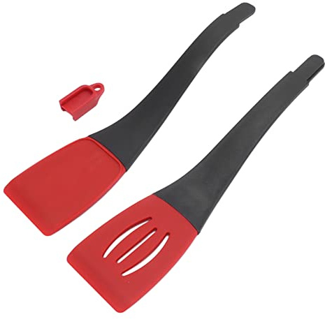 HUSHUI Pinces de Cuisine, Pinces Alimentaires Multifonctionnelles 3 en 1 en Silicone avec Revêtement Anti-rayures Résistant à la Chaleur, pour la Cuisson, la Friture, la Cuisson, les (Rouge Noir)