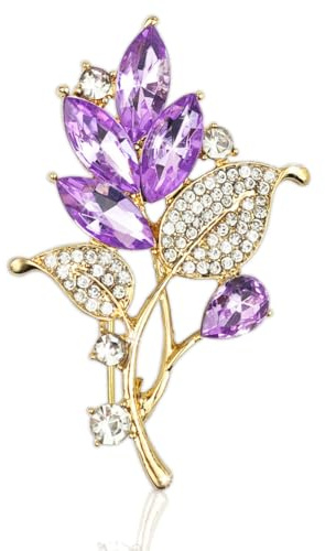 SHSMPXOY Broche Fleur Violette en Cristal Strass pour Femmes, Élégante Broche Florale Vintage Épingle à Bijou Cadeau pour Saint-Valentin, Anniversaire, Fête