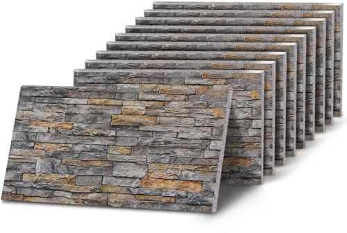 K&B Panels 3D Wall Panels, Slate Effect Styrofoam Wall Panelling Kit, Lightweight,Easy to Install, Dual Insulation to Reduce Acoustic Noise, Indoor & Outdoor (Slate Weathered Grey) (10 Panels)