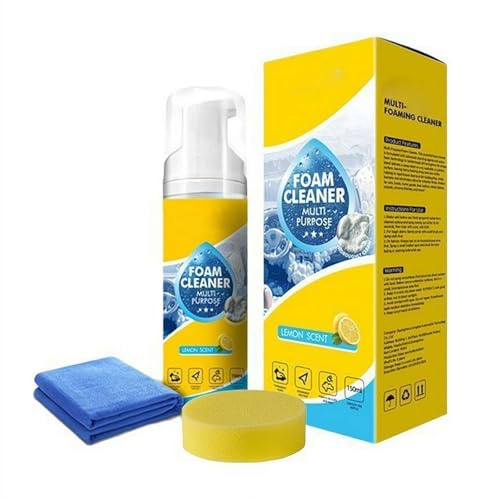 Detergente schiumogeno potente per interni auto con panno in microfibra e spugna, spray multiuso senza risciacquo per la pulizia profonda di sedili in pelle, cruscotto e rivestimenti in tessuto