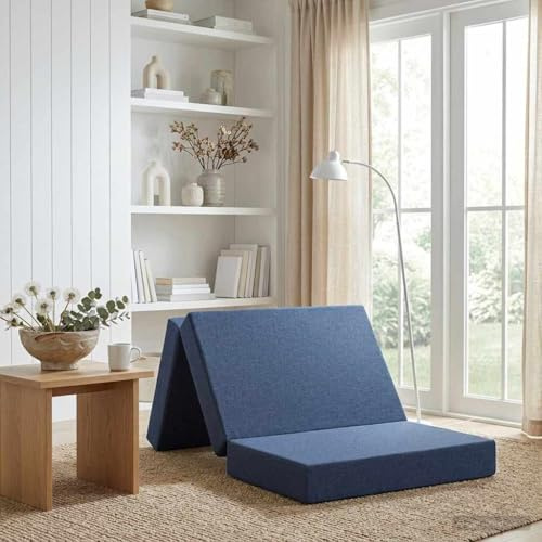 Ziaphsol Fällbar soffa, säng, blå, 100 x 67 x 45 cm, 2-i-1-soffa, sovlösning med avtagbart tvättbart polyesterfodral för vardagsrum och sovrum, komfort