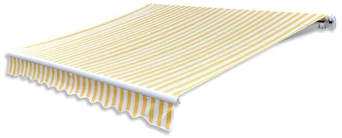 Kaorsrow Toldo con brazo articulado, manual, 300 x 250 cm, color amarillo y blanco, con marco de aluminio robusto y soporte de pared para terraza, balcón y jardín