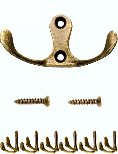 Fuxxer 6x Antik Doppel-Haken Gusseisen Garderobenhaken Messing Bronze Vintage Set