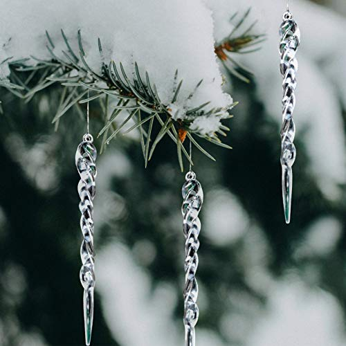 Naler 24pcs Clear Icicle Ornament, Christmas Hanging Ornaments with Lanyard for Chrismtas Tree Party Decorations