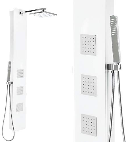 Premium Duschpaneel mit weißem Glas und vielen Funktionen Regendusche 150cm, Größe: mit Thermostat